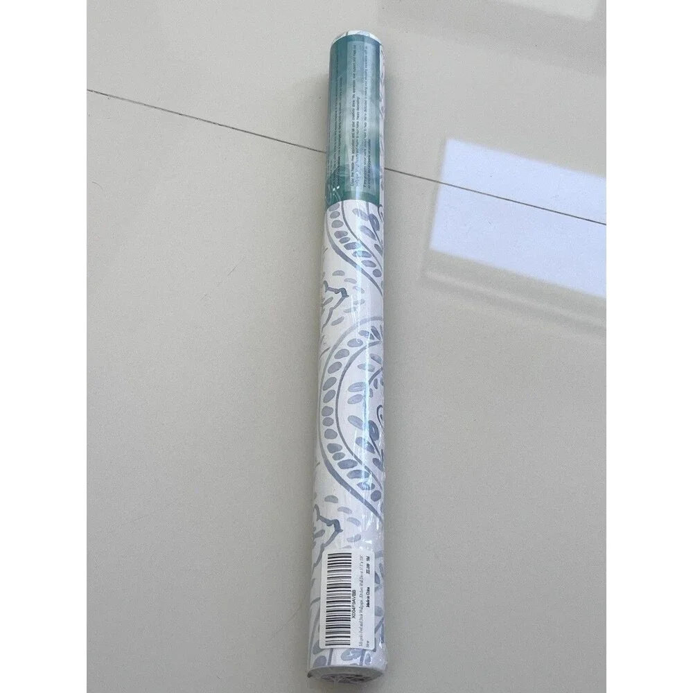 Peel Stick Wallpaper Contact Removable Boho Modern Blue White 17.3